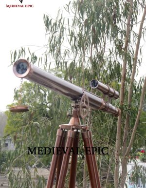 Vintage Solid Brass Tripod Marine Navy Double Barrel Telescope With Free Chrome Spike