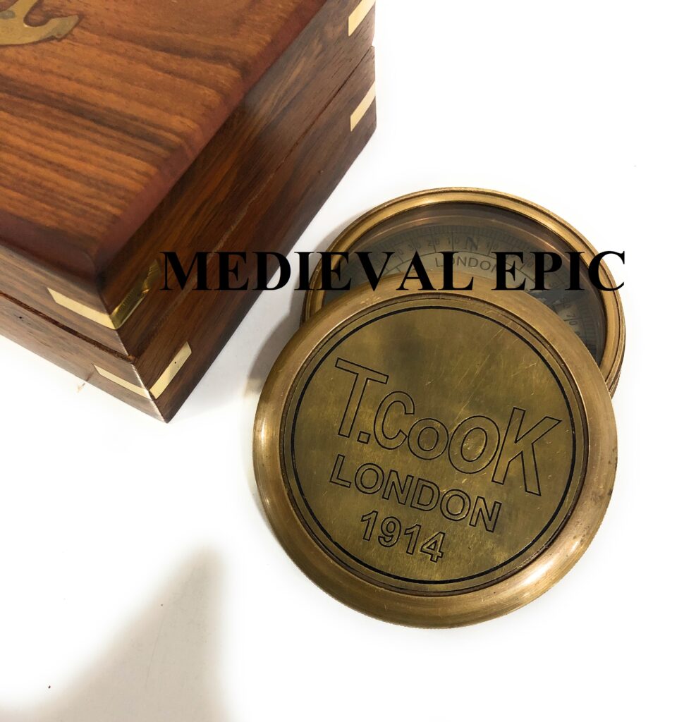 1914 T.COOK London Antique Vintage Compass Marine Collectible With Wooden Box 