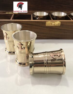 Tequila Shot Glass with Anchor Monogram in Handmade Wooden Box 6 Glass Set