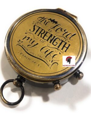 Solid Brass Pocket Compass “The Lord is Strength of My Life” Free Quote Engraved