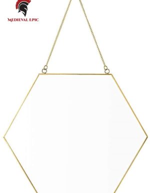 Hanging Wall Mirror Geometric Hexagon Small Wall Decor Gold Mirror with Chain for Home Decor Bathroom Bedroom Living Room