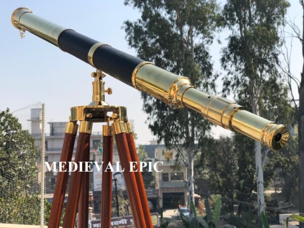 Floor Standing Brass Leather Telescope with Tripod 60" - Image 3